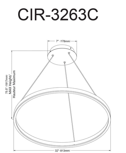Dainolite Circulo Chandelier 63w Finition Noir Mat Lampe Diffuseur Acrylique Blanc|Lustre Circulo de Dainolite en acrylique blanc qui diffuse la lumière, avec fini noir mat et ampoule de 63 W