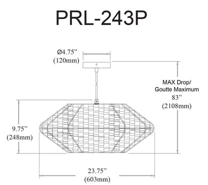 Dainolite Pourel 3 Light Pendant Small Matte Black Finish Natural Shade Lamp|Petit luminaire suspendu Pourel de Dainolite avec abat-jour naturel, fini noir mat et 3 ampoules