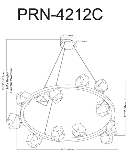 Dainolite Pearlene 12 Light Chandelier Matte Black Clear Glass Lamp|Lustre Pearlene de Dainolite en verre transparent, avec fini noir mat et 12 ampoules