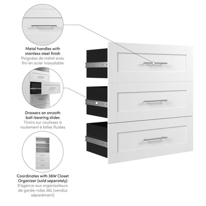 Bestar Pur 3 Drawer Set for 36 W Closet Organizer - White|Ensemble de 3 tiroirs Pur de Bestar pour organisateur de garde-robe de 36 po (L) - blanc