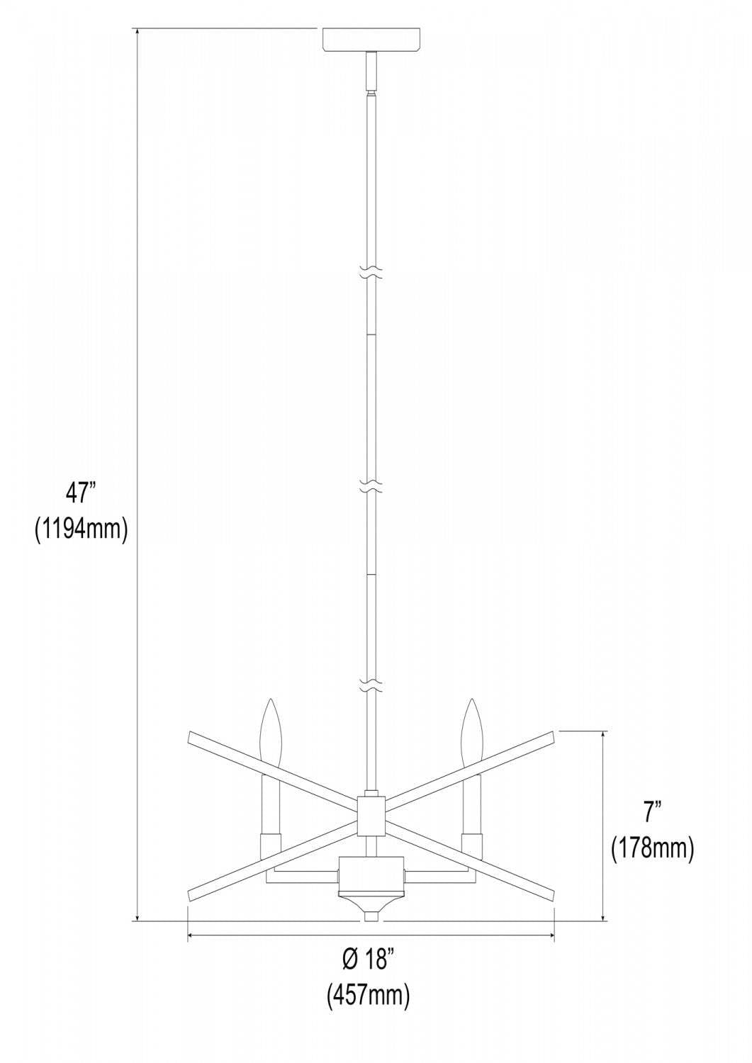 Lustre Paloma de Dainolite avec fini chromé poli et noir mat, et 4 ampoules