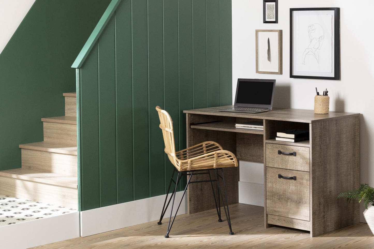 Bureau Tassio avec plateau pour clavier - Chêne patiné | Bureau Tassio avec plateau pour clavier - chêne vieilli | D83GTOBV