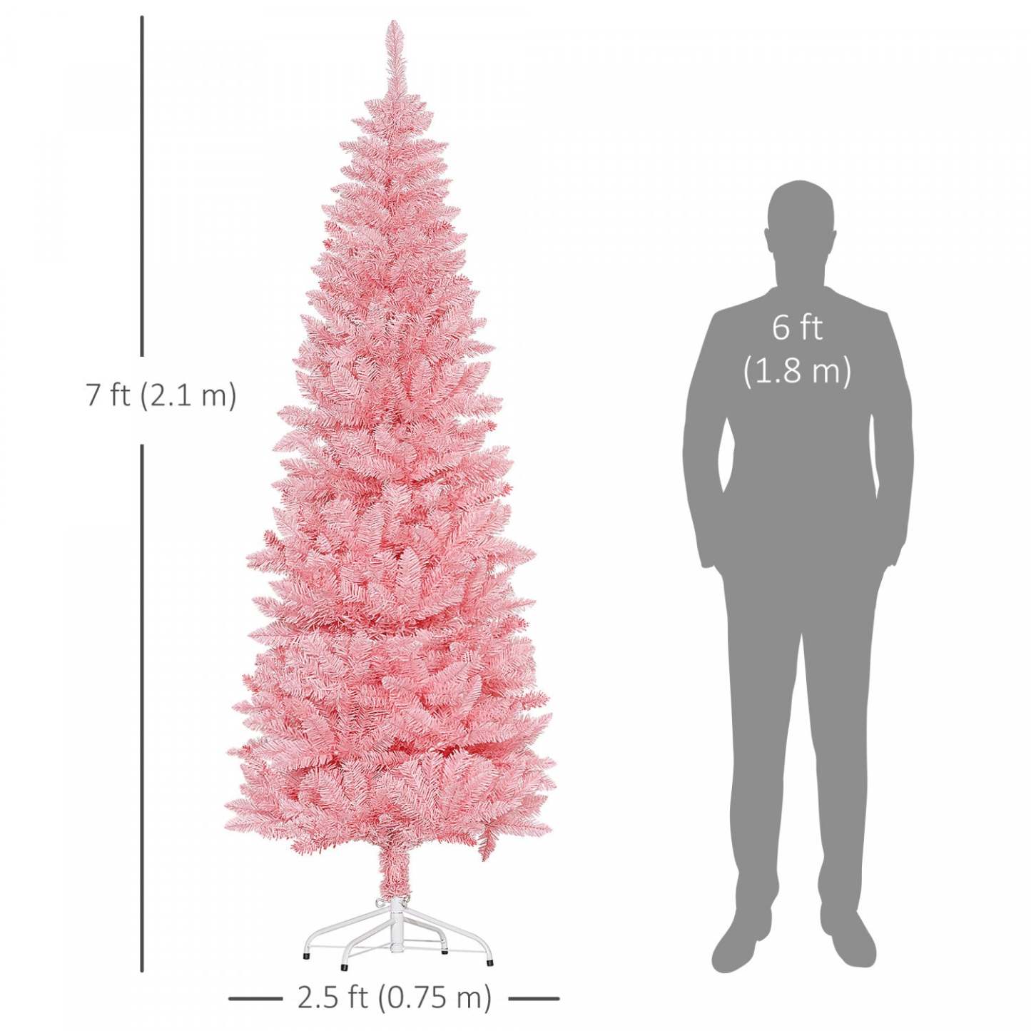 Homcom Arbre De Noël Artificiel De 7pi De Haut Avec Base En Acier, Rose