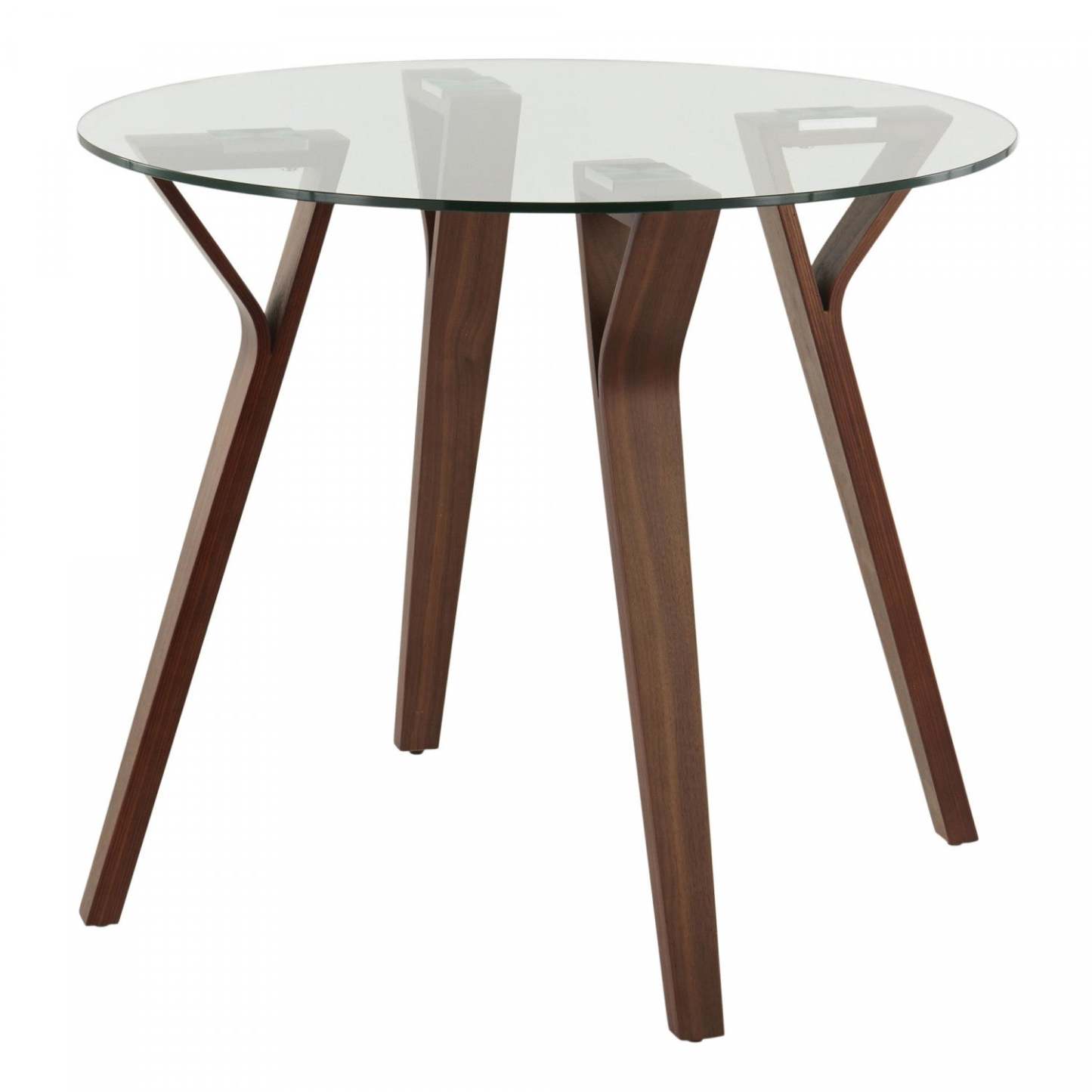 LumiSource Folia Glass Mid-Century Modern Round Dinette Dining Table - Walnut|Table ronde moderne du milieu du 20e siècle Folia en verre pour le coin-repas ou la salle à manger - noyer