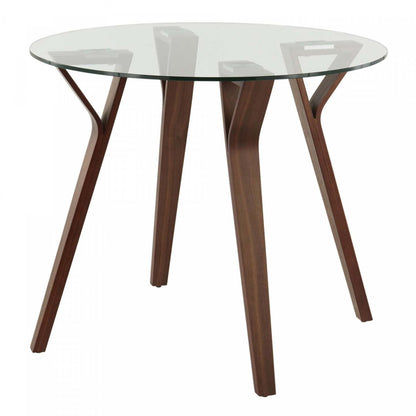 LumiSource Folia Glass Mid-Century Modern Round Dinette Dining Table - Walnut|Table ronde moderne du milieu du 20e siècle Folia en verre pour le coin-repas ou la salle à manger - noyer