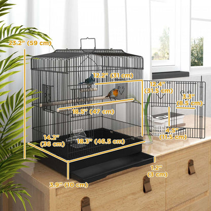 Pawhut 23 Cage à Oiseaux pour Pinsons, Canaris, Perruches, Cage à Perroquet avec Accessoires et Poignée, Noir