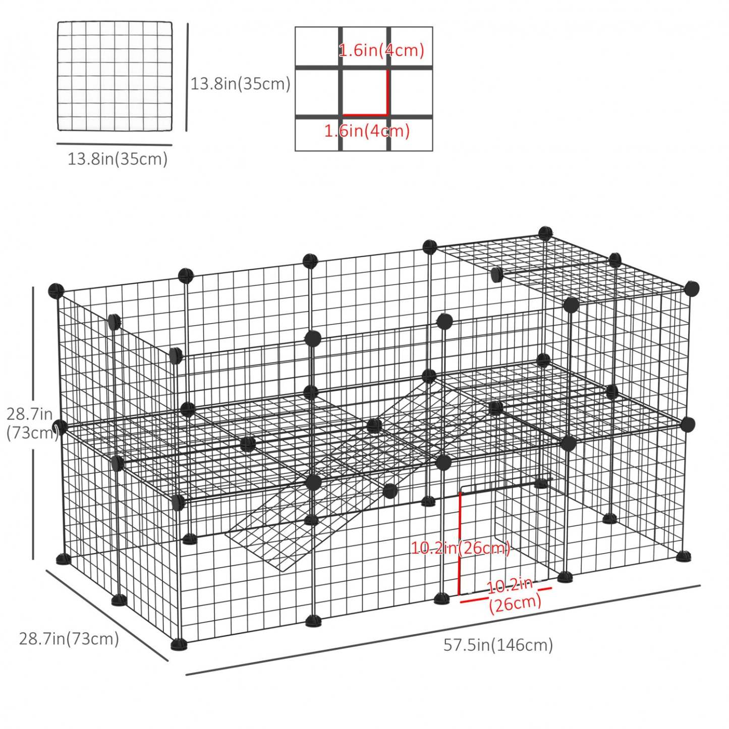 Pawhut 36 Pcs Metal Mesh Pet Playpen Portable DIY Small Animal Cage House Kennel Crate Clôture Avec Ma|Cage Parc Enclos Pour Animaux Domestiques L 146 XL 73 XH 73 Cm Modulable 2 Niveaux 36 Panneaux Bor