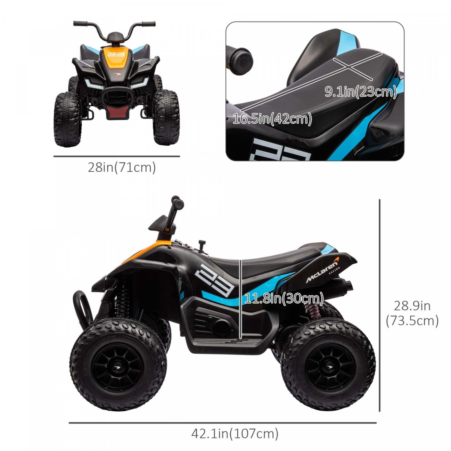 Aosom Mclaren Mcl 35 Liveries Licensed 12v Kids Atv Quad, 4 Wheeler Battery Powered Ride-On Electric|Aosom Quad Pour Enfant Mclaren Mcl 35 Sous Licence 12 V, Véhicule Électrique À 4 Roues Avec Démarrage