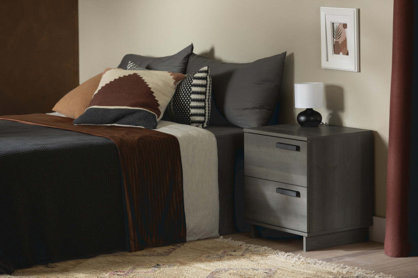 Table de nuit Cavalleri avec 2 tiroirs - Érable gris|Table de nuit Cavalleri à 2 tiroirs - érable cendré