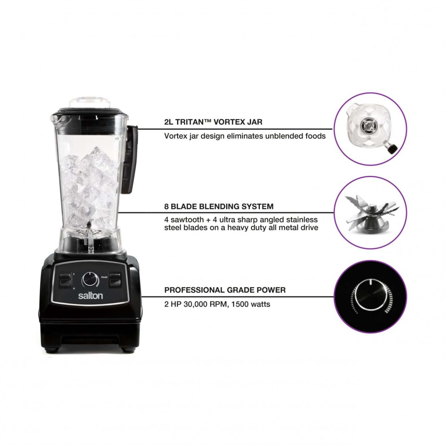 Salton 2 L Power Blender - BL1486BLT|Mélanger puissant Salton de 2 litres - BL1486BLT
