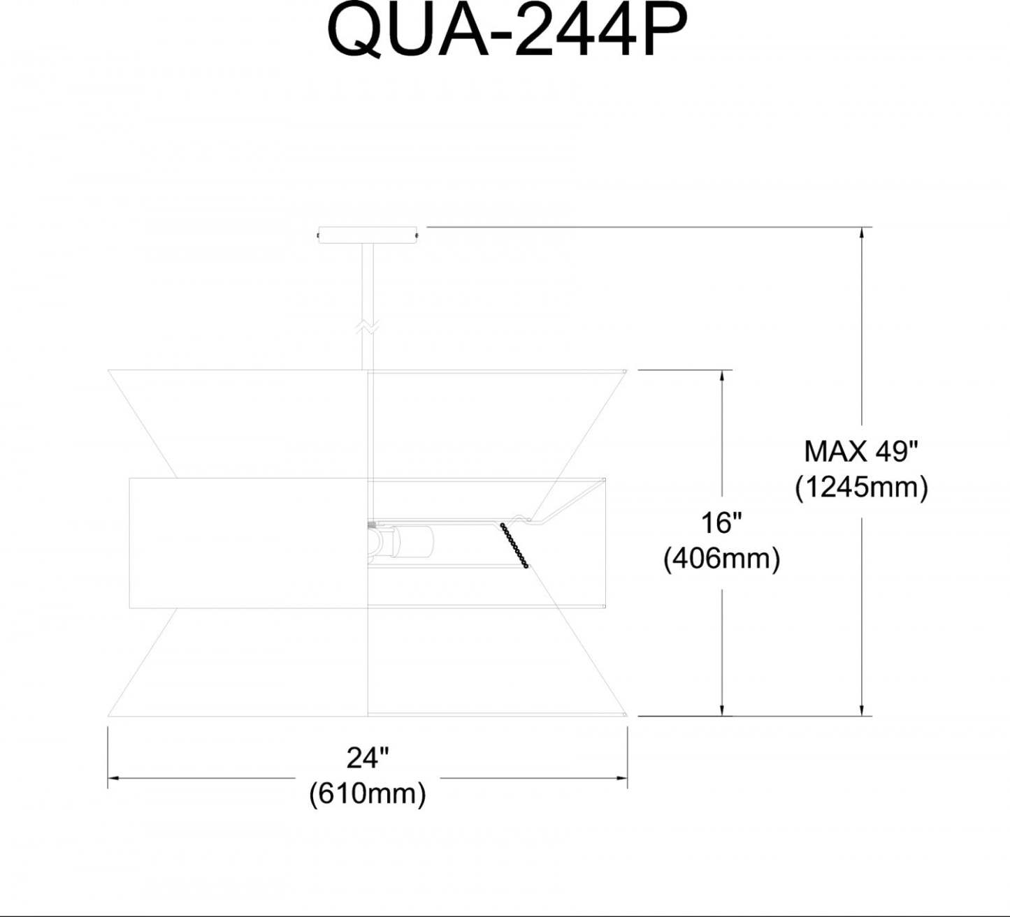 Dainolite Questa 4 Light Pendant Poli Chrome White Shades Lamp|Luminaire suspendu Questa de Dainolite avec abat-jour blancs, fini chromé poli et 4 ampoules