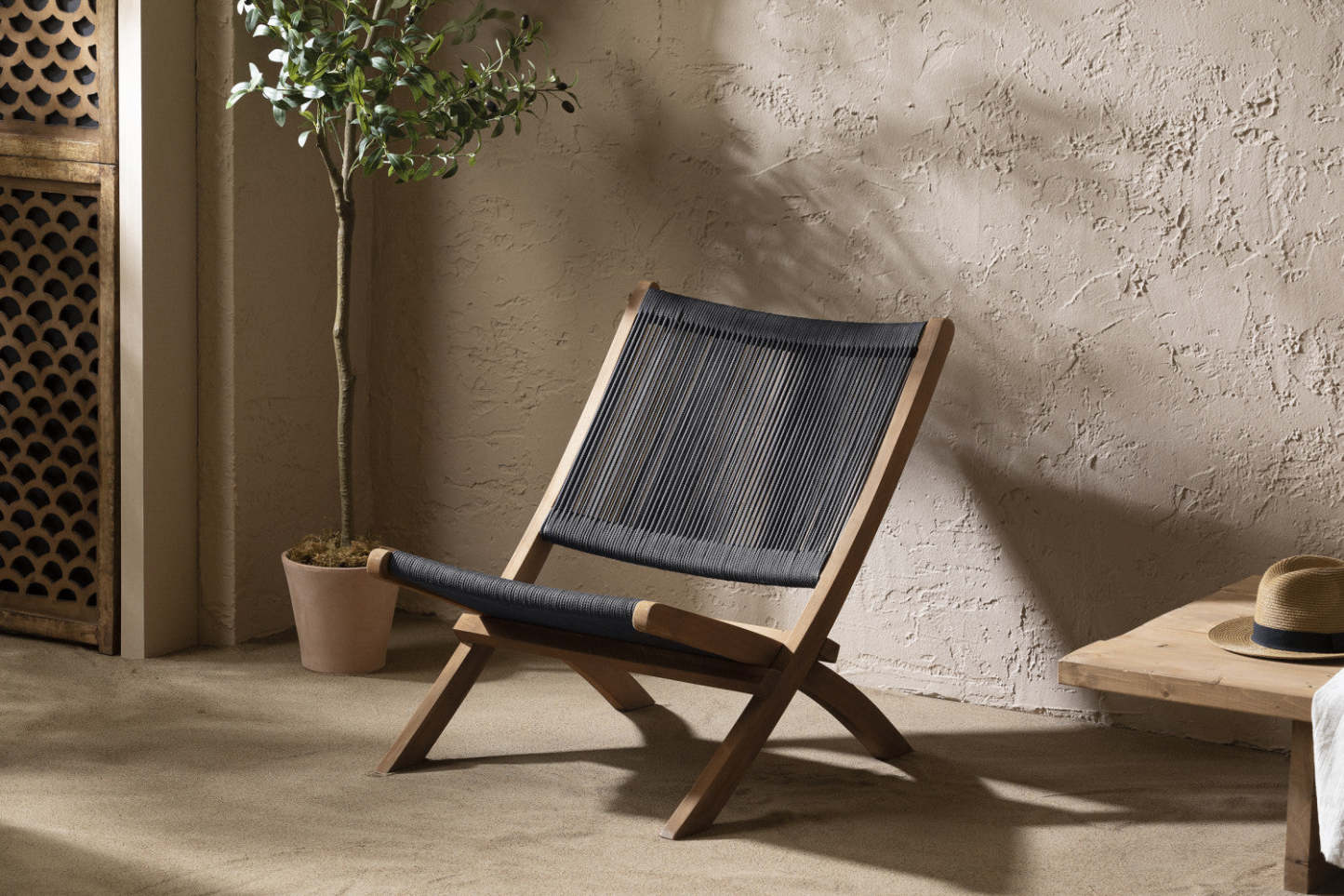 Agave Wood Rope Lounge Chair – Naturel/Gris|Fauteuil de détente Agave en bois et en corde - naturel et gris