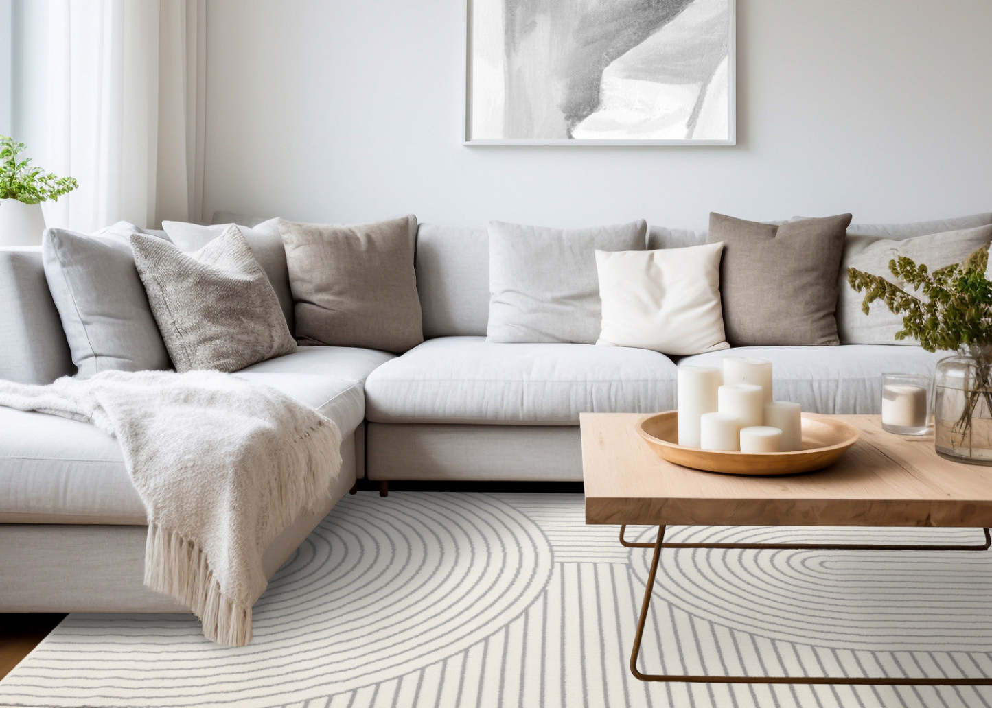 Forte White Grey Curved Arches Indoor Area Rug - 4'7 x 6'7|Carpette Forte blanche et grise à motif d’arches courbées pour l’intérieur - 4 pi 7 po x 6 pi 7 po