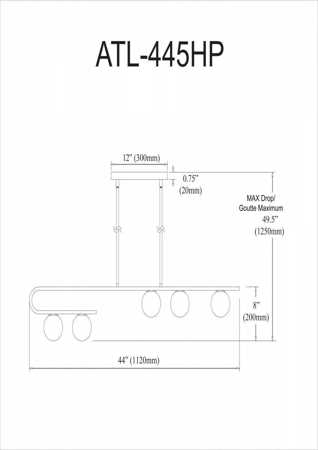 Dainolite Atlas 5 Light Horizontal Pendant Matte Black Finish White Glass Lamp|Luminaire suspendu horizontal Atlas de Dainolite en verre blanc, avec fini noir mat et 5 ampoules