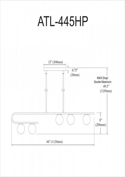 Dainolite Atlas 5 Light Horizontal Pendant Matte Black Finish White Glass Lamp|Luminaire suspendu horizontal Atlas de Dainolite en verre blanc, avec fini noir mat et 5 ampoules
