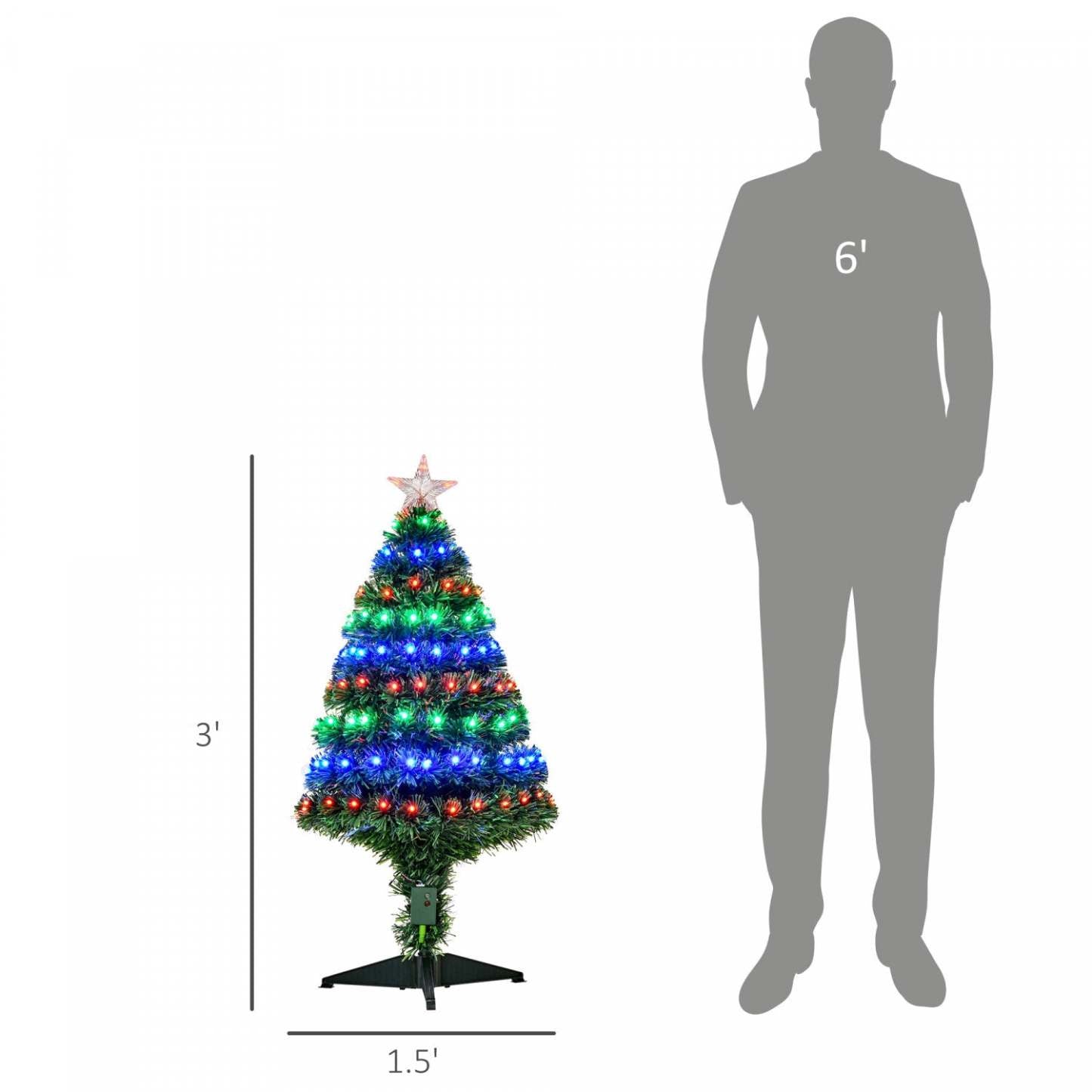 Homcom Sapin De Noël Artificiel A Fibre Optique Pré-éclaire De 0.9 M Avec 90 Lumières Led Et Pointes De Branches|Homcom 3ft Sapin De Noël Artificiel En Fibre Optique Pré-éclairé Avec 90 Lumières LED Et Pointes De Branches