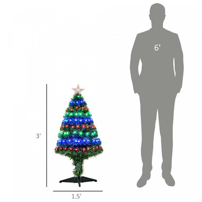 Homcom Sapin De Noël Artificiel A Fibre Optique Pré-éclaire De 0.9 M Avec 90 Lumières Led Et Pointes De Branches|Homcom 3ft Sapin De Noël Artificiel En Fibre Optique Pré-éclairé Avec 90 Lumières LED Et Pointes De Branches