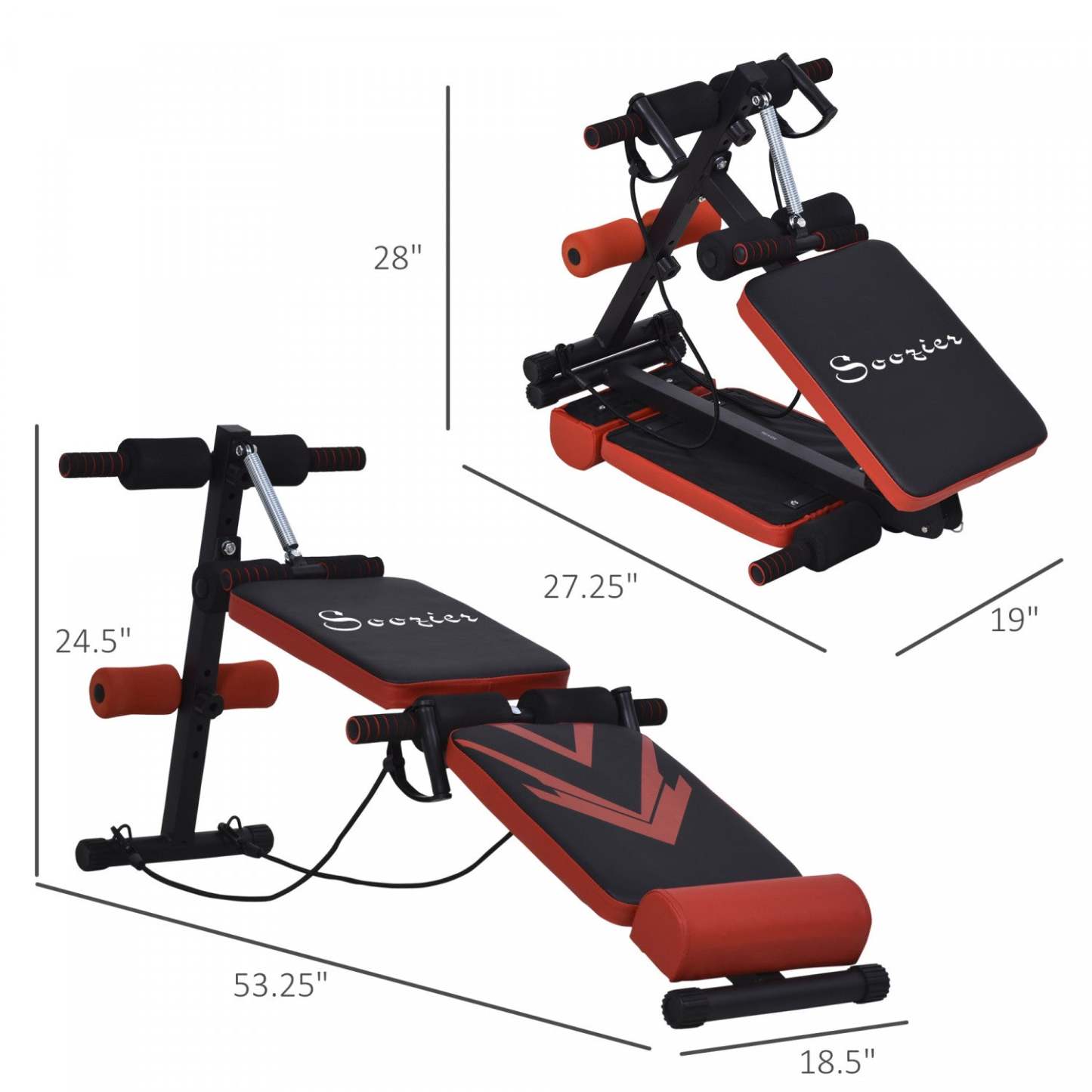 Soozier Sit Up Bench, équipement de fitness multifonctionnel, banc d'abdominaux pliable | Soozier Banc De Musculation Pliable Appareil A Abdo Hauteur Reglable 2 Bandes De Resistances + Resso