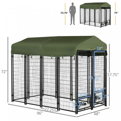 Pawhut Niche D'exterieur Pour Chien, Enclos Pour Animaux Avec Verrouillage, Clôture En Acier Soudé, Avec Résistance À L'eau Et Aux Uv | Pawhut Niche D'extérieur Pour Chien De 8' X 4' X 6' Avec Supports De Gamelle Rotatifs, Parc Pour Ani