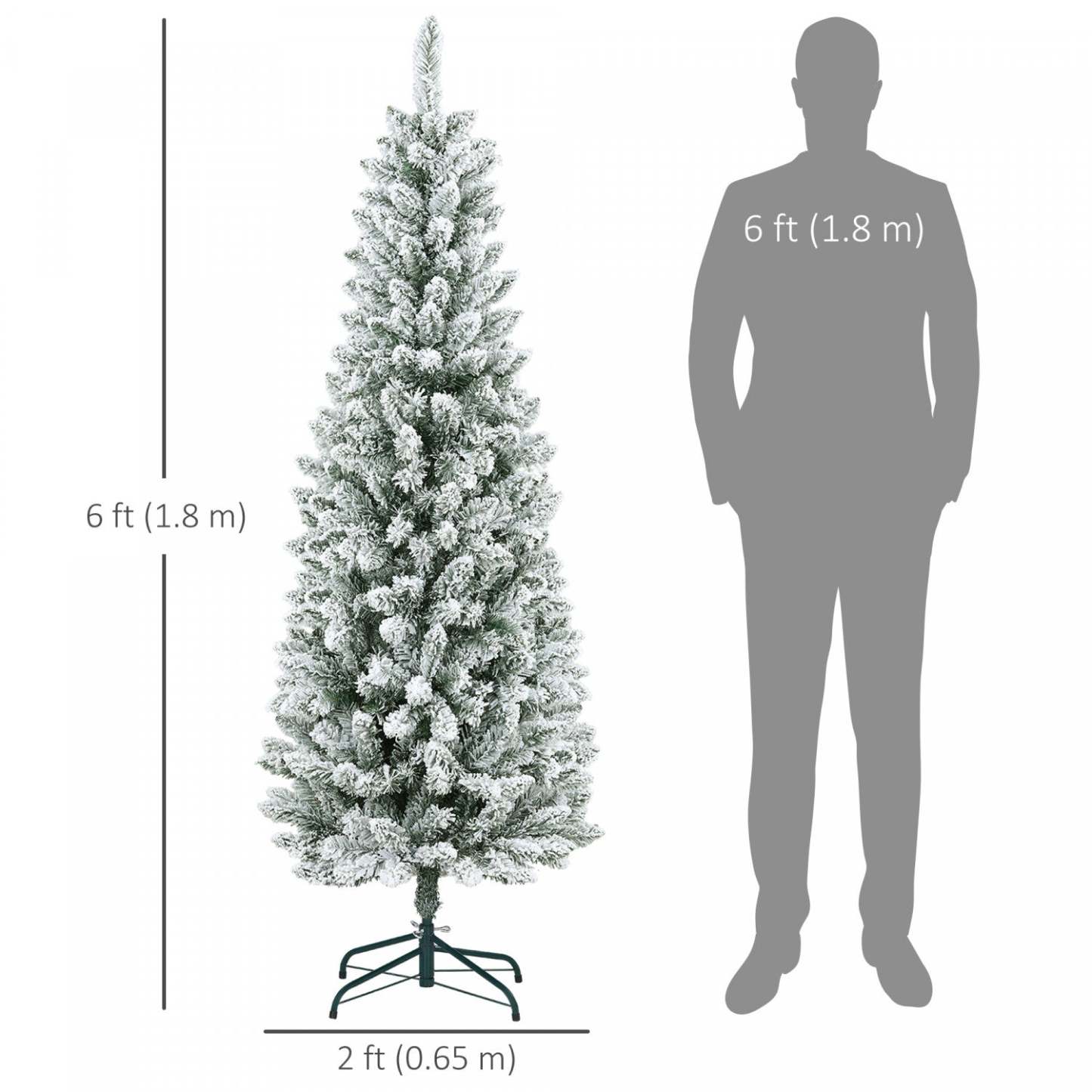 Homcom Arbre De Noel Artificiel Floqué De 6 Pieds Avec Base En Acier, Vert