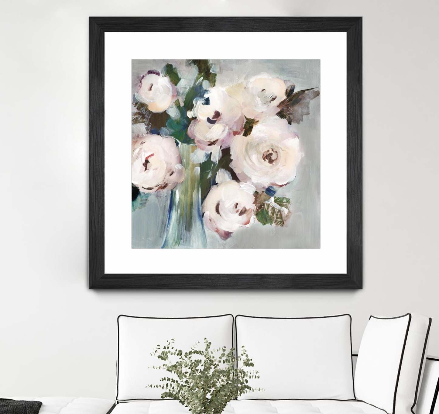 Bouquet Rose Pâle I Matted and Framed Black 36x36 Wall Art|Œuvre d'art murale encadrée noire et mate « Bouquet Rose Pâle I » 36 x 36