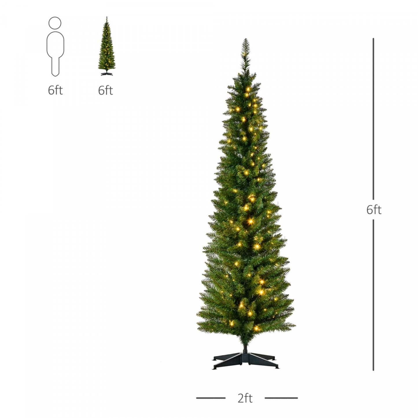 Homcom Arbre De Noël Artificiel Pré-éclairé De 6 Pieds Avec 390 Embouts Et 200 Lumières LED Blanc Chaud