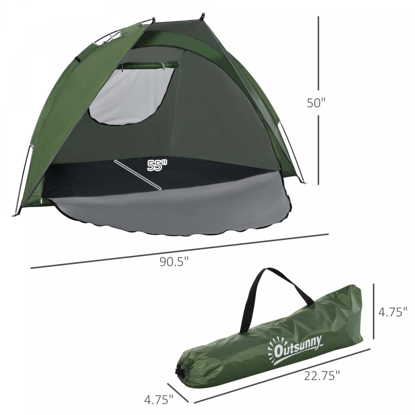 Outsunny Pop Up Tent, Tente de Plage, Abri Solaire Protégé UV Avec Sac de Transport et Sardines pour 2-3 | Tente De Plage Abri De Plage Pliable Dim. 2,30l X 1,40l X 1,27h M Fenetre Sac Transport Inclu Polyes