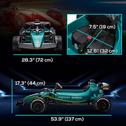 Qaba Powered Ride-On Aston Martin F1 Team Amr23 Licensed Electric Go Kart, 12v 3 Mph Kids Ride On Ca|Qaba Kart Électrique 12 V Pour Enfants Avec 4 Roues Absorbant Les Chocs, Voiture De Course Extérieur