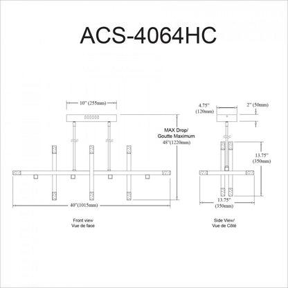 Dainolite Acasia Horizontal Chandelier 48w Matte Black Frosted Acrylique Diffuseur Lampe|Lustre horizontal Acasia de Dainolite en acrylique givré qui diffuse la lumière, avec fini noir mat et ampoule de 48 W