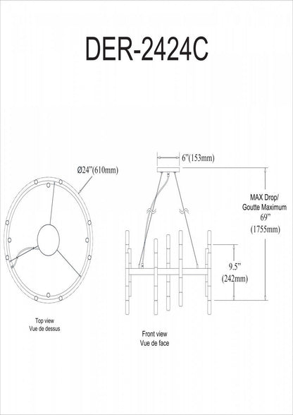 Dainolite Derry 24 Light Chandelier Matte Black/Aged Brass Lamp|Lustre Derry de Dainolite avec fini noir mat et laiton vieilli et 24 ampoules