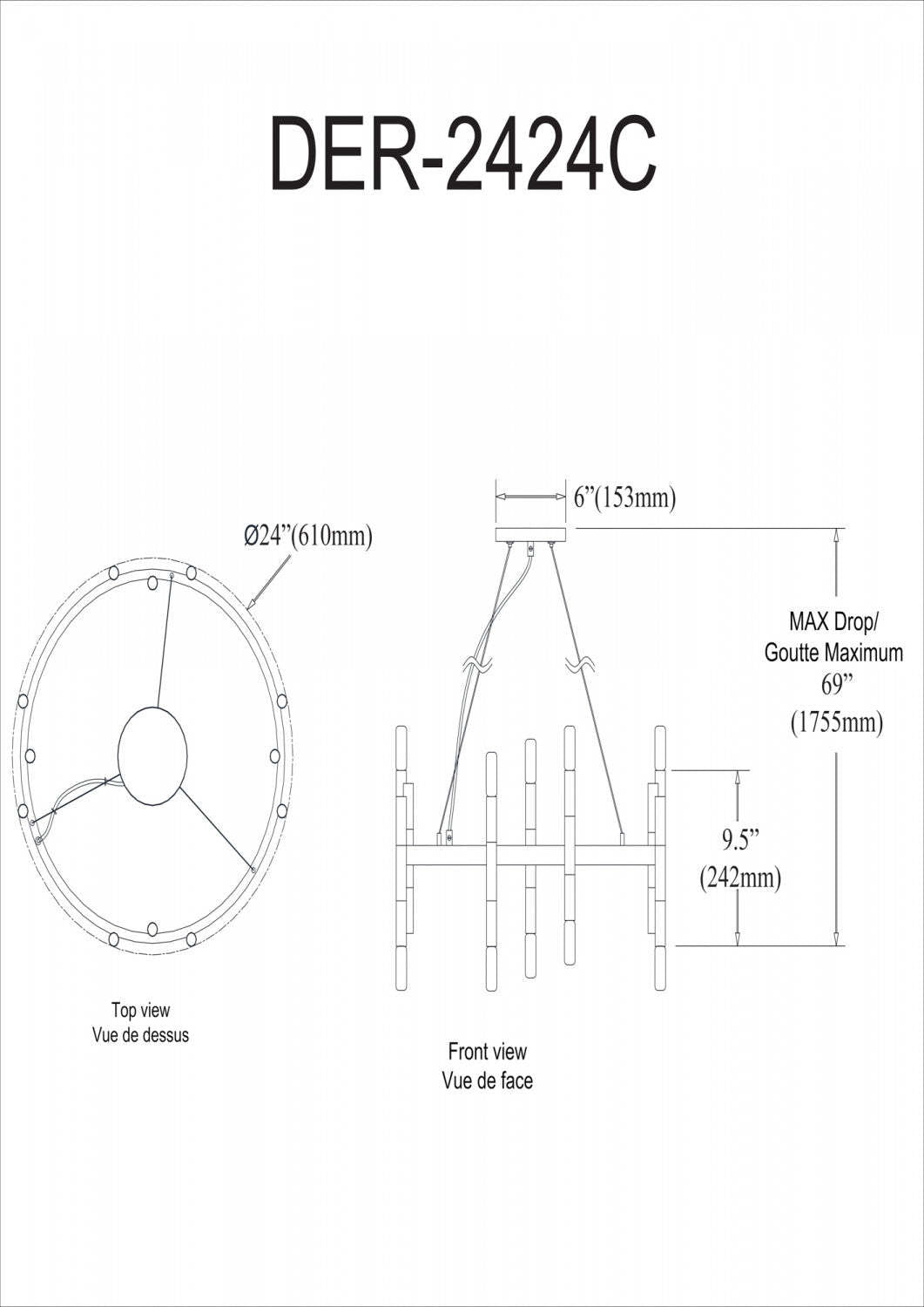 Dainolite Derry 24 Light Chandelier Matte Black/Polished Chrome Lamp|Lustre Derry de Dainolite avec fini noir mat et chrome poli et 24 ampoules