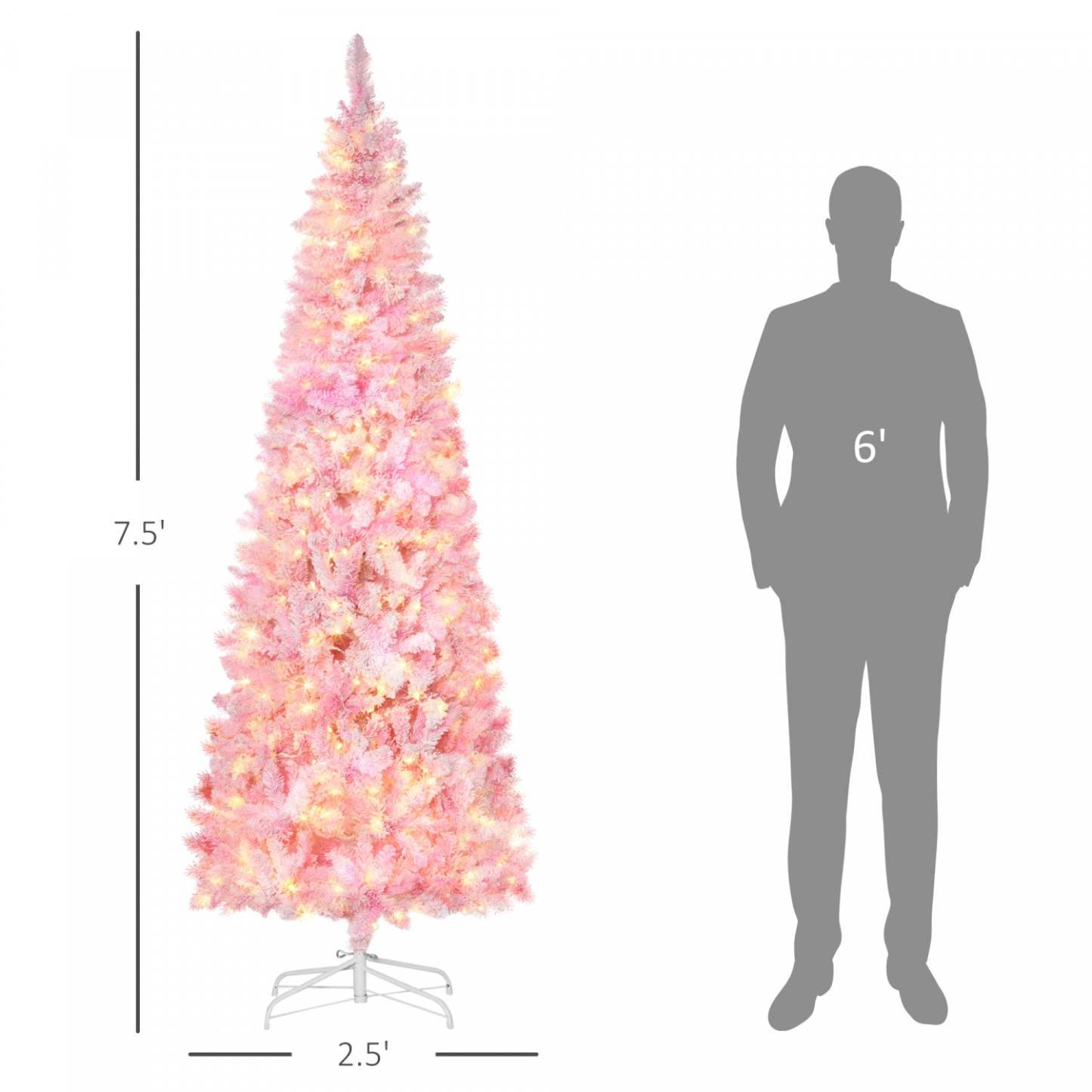 Homcom 7.5ft Snow Flocked Artificial Christmas Tree W/ Led Light|Homcom Arbre de Noël Artificiel Floconné de Neige avec Lumière LED