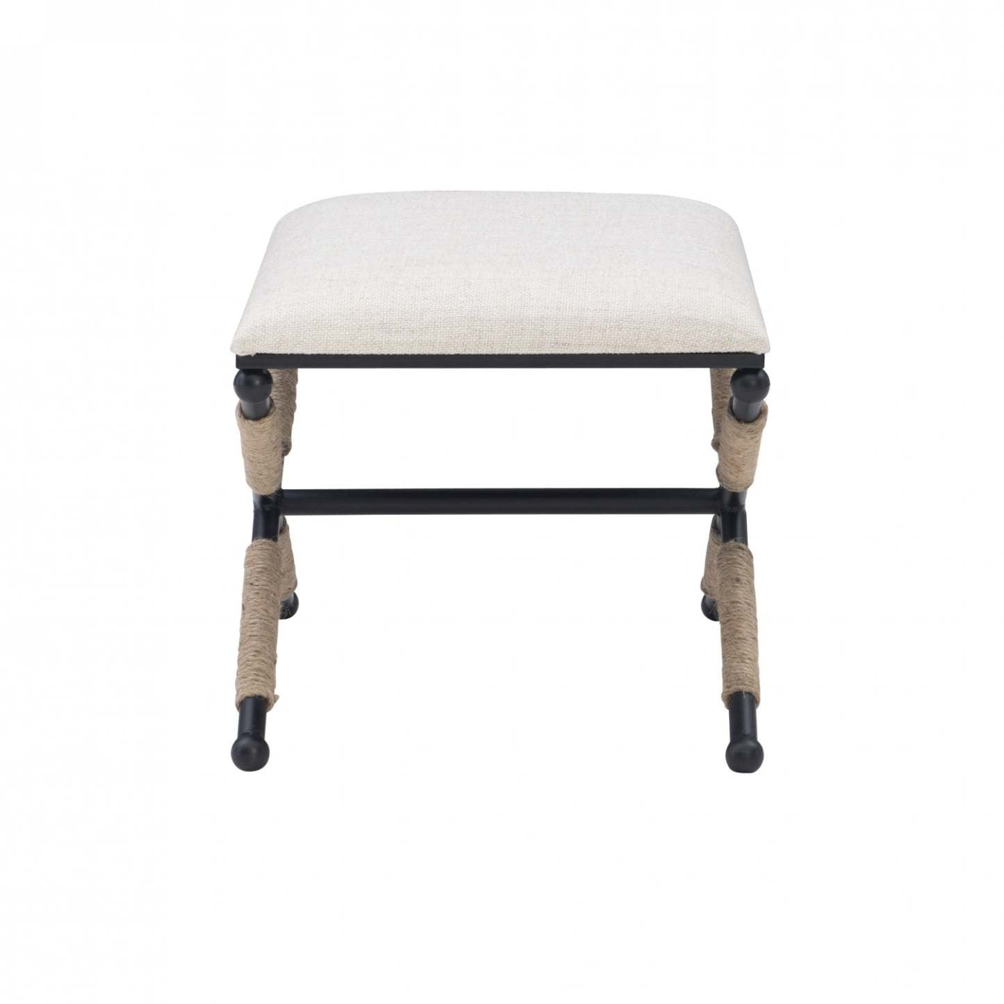 Ashburn Campaign Ottoman en tissu d'apparence lin - Noir|Pouf Ashburn Campaign en tissu d'apparence lin - noir