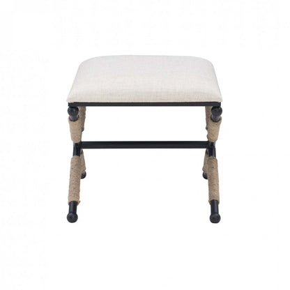 Ashburn Campaign Ottoman en tissu d'apparence lin - Noir|Pouf Ashburn Campaign en tissu d'apparence lin - noir