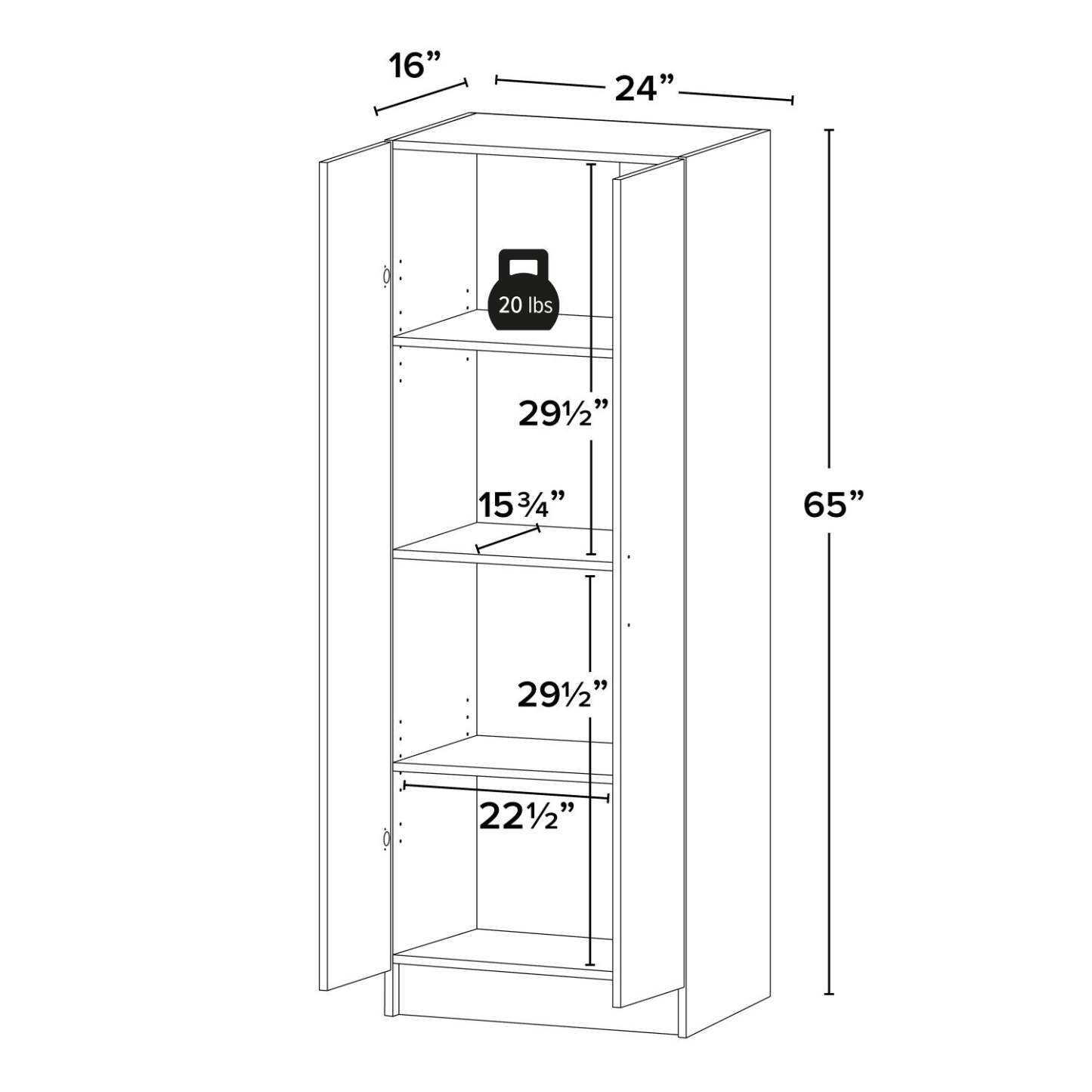 Armoire de rangement profonde Elite avec tablettes fixes et réglables - Noir|Armoire profonde de rangement Elite avec tablettes fixes et réglables - noire