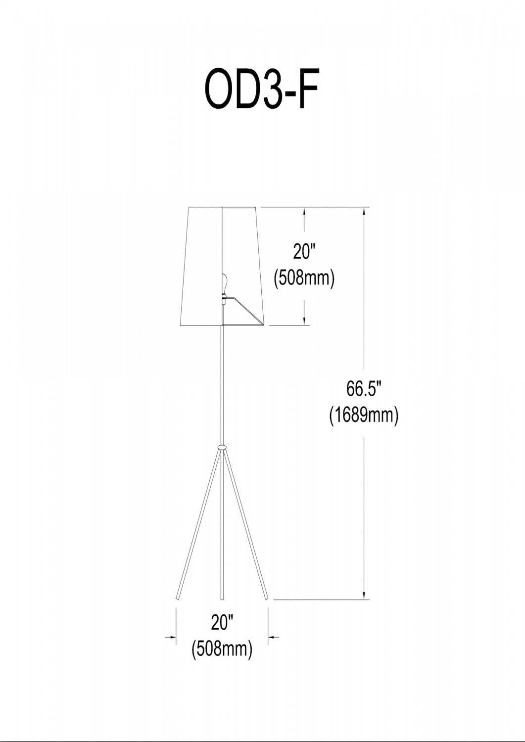 Lampe à pied Tripod de Dainolite avec abat-jour cylindrique effilé noir et argenté, 3 pattes et fini noir mat