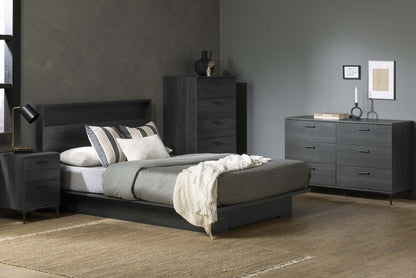 Table de nuit à 2 tiroirs Musano avec pieds en métal - Chêne gris | Table de nuit Musano à 2 tiroirs avec pattes en métal - chêne gris