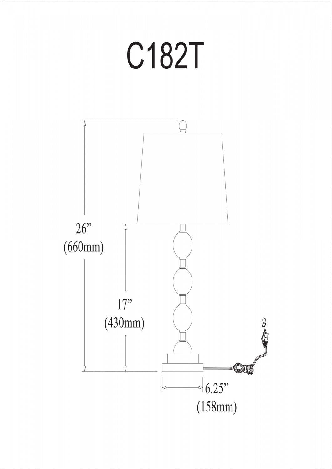 Lampe de table Crystal de Dainolite en forme de boule de cristal, avec abat-jour blanc, fini chromé poli et 1 ampoule