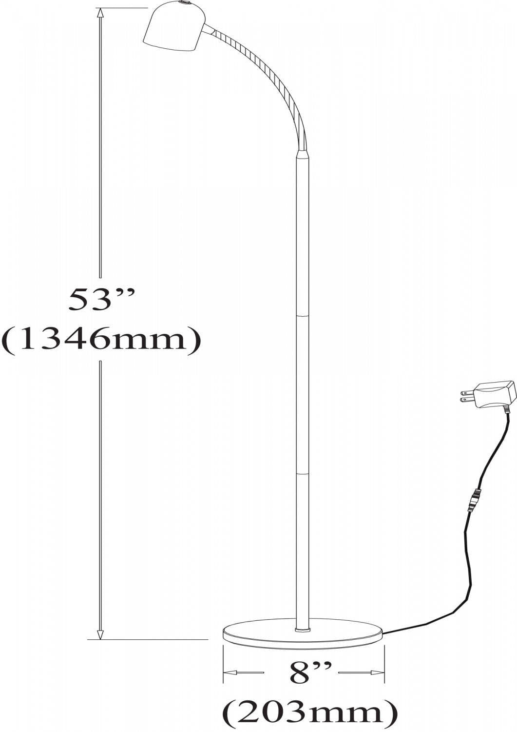 Dainolite LED Floor Lamp 5w Satin Chrome Finish|Lampe à pied Dainolite avec finition chromée satinée et ampoule LED de 5 W