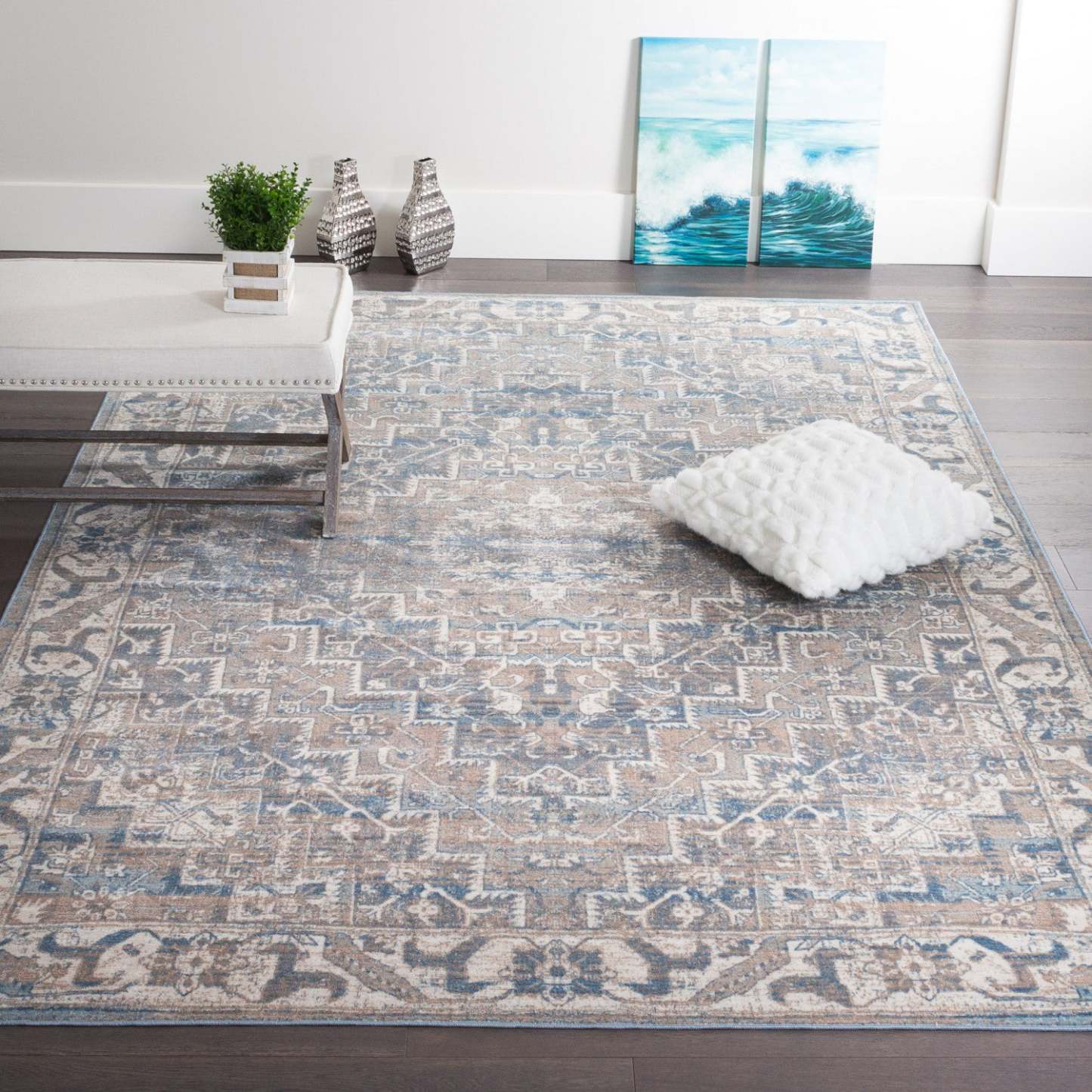 Shi Vin Diamond Blue 3x5 Area Rug|Carpette Shi bleu rétro à motifs de diamants 3 x 5|D80GP0S6