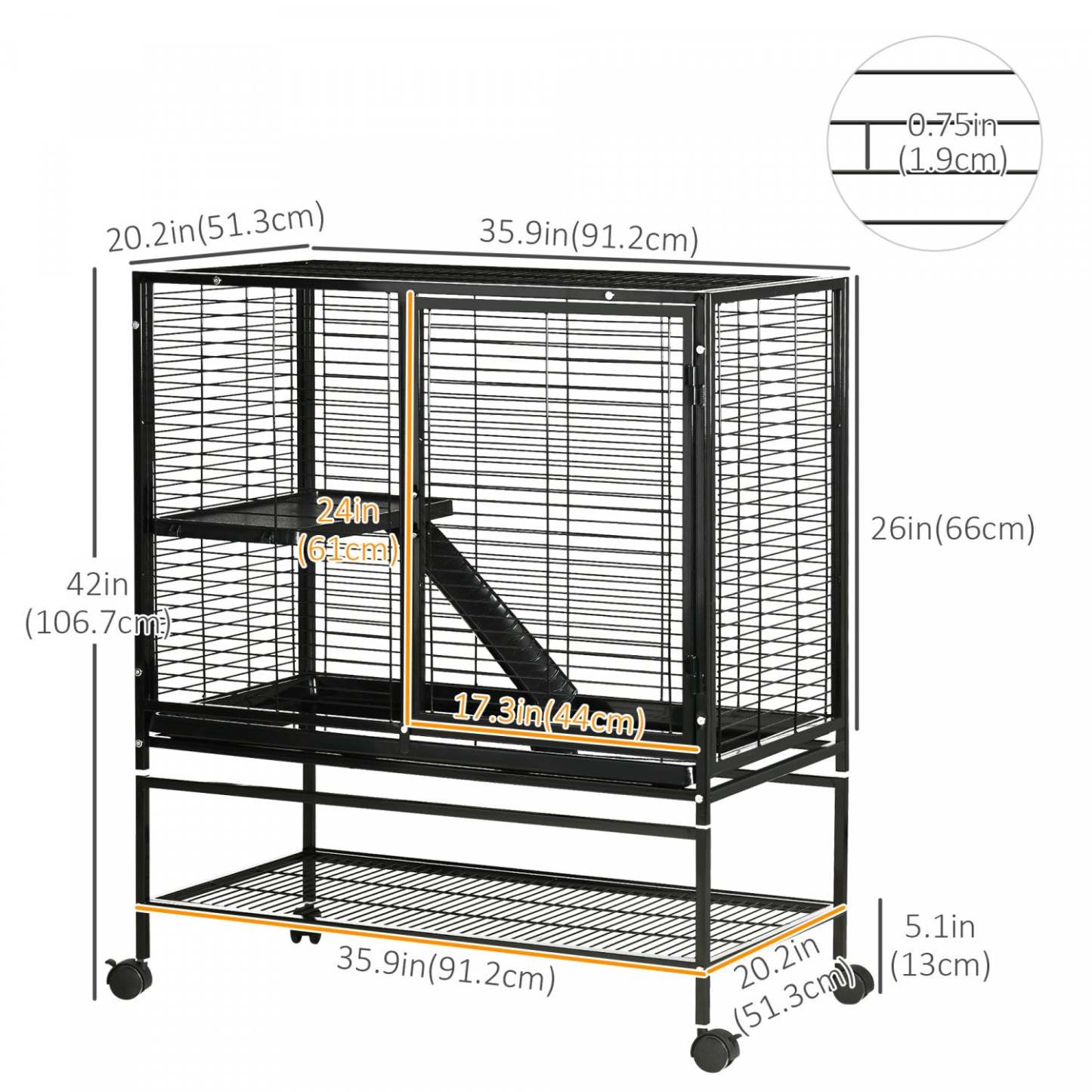 Pawhut Cage Pour Petits Animaux Avec Roues, Parc Pour Animaux De Compagnie À 2 Niveaux Pour Furets, Chinchillas, Cochons D'Inde, Kitt|Pawhut Parc Pour Animaux De Compagnie À Deux Niveaux Pour Furets Chinchillas Cochons D'inde Avec Rou