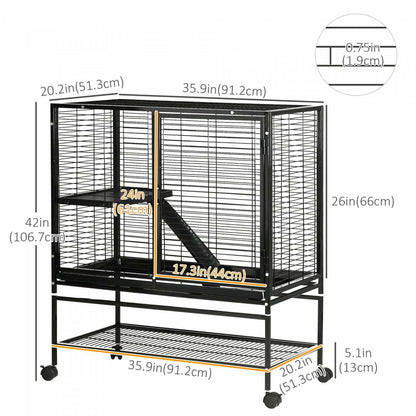 Pawhut Cage Pour Petits Animaux Avec Roues, Parc Pour Animaux De Compagnie À 2 Niveaux Pour Furets, Chinchillas, Cochons D'Inde, Kitt|Pawhut Parc Pour Animaux De Compagnie À Deux Niveaux Pour Furets Chinchillas Cochons D'inde Avec Rou