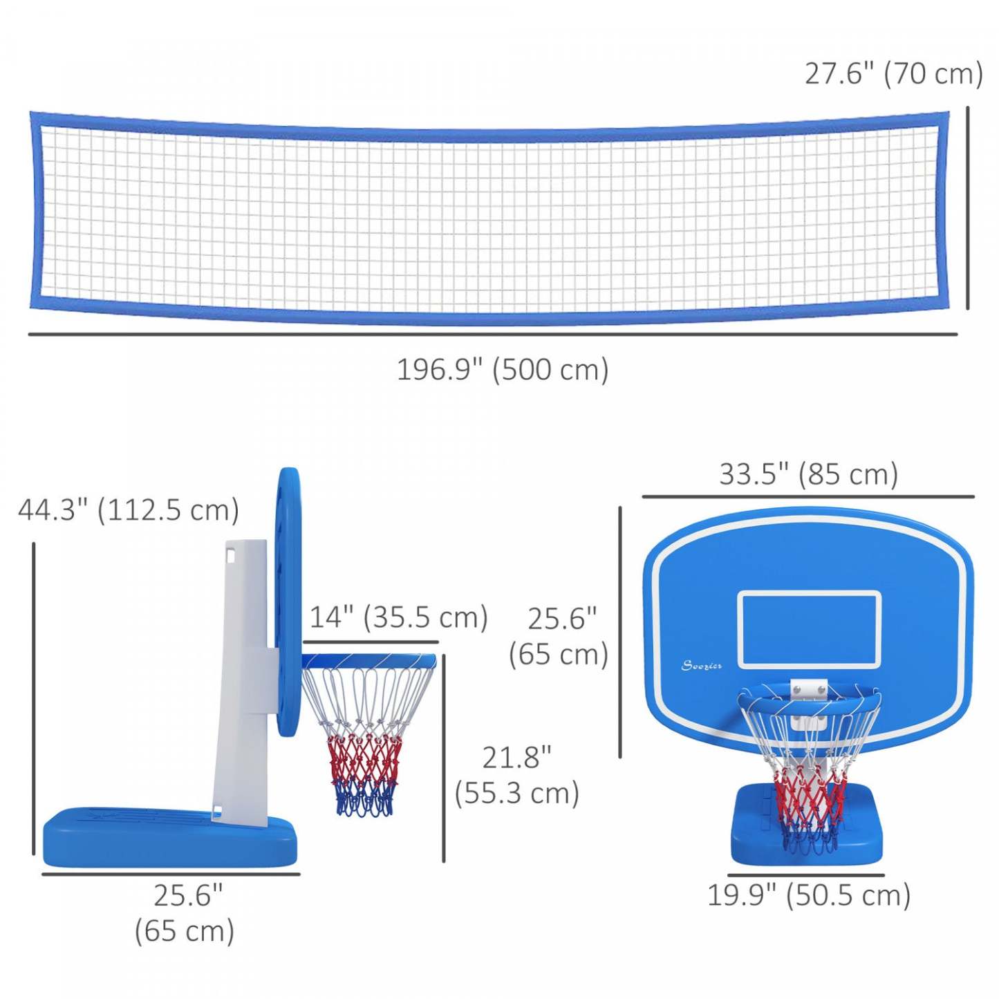 Soozier 2-en-1 Ensemble de Jeu de Basketball et de Volleyball de Piscine avec Base Remplissable