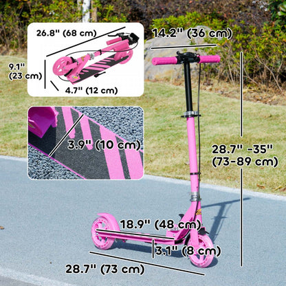 Trottinette Qaba pour enfants de 3 à 8 ans, trottinettes pliantes légères avec roues lumineuses, guidon réglable sur 4 niveaux, frein arrière et frein à main pour filles et garçons, rose