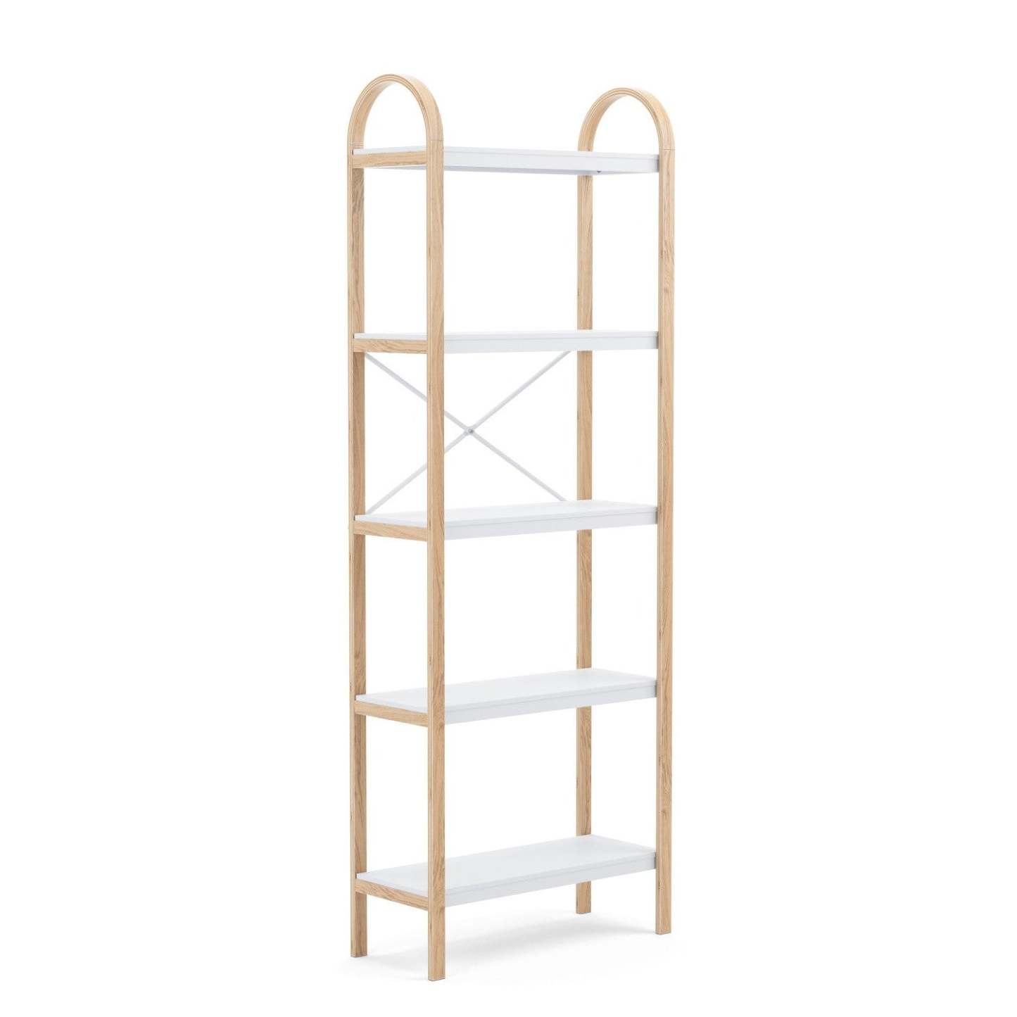 Bibliothèque moderne Bellwood 5 étagères Umbra - Blanc et naturel|Bibliothèque moderne Bellwood de Umbra à 5 tablettes - blanche et naturelle