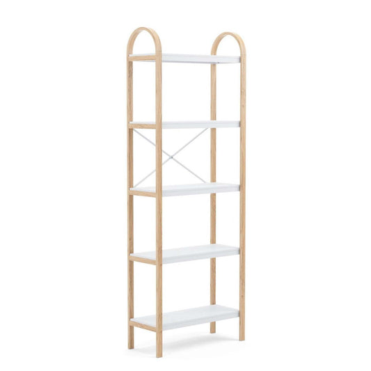 Bibliothèque moderne Bellwood 5 étagères Umbra - Blanc et naturel|Bibliothèque moderne Bellwood de Umbra à 5 tablettes - blanche et naturelle