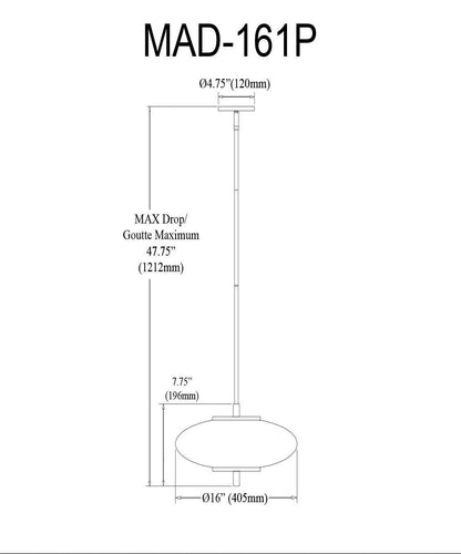 Dainolite Maddie LED Suspension 20w Matte Black Opal White Glass Lampe|Luminaire suspendu Maddie de Dainolite en verre blanc opale, avec fini noir mat et ampoule à DEL de 20 W