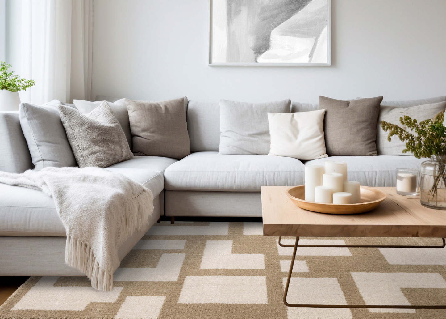 Tapis Hampton Cream Beige à formes géométriques - 7'10 x 10'10|Carpette Hampton crème et beige à motif géométrique - 7 pi 10 po x 10 pi 10 po