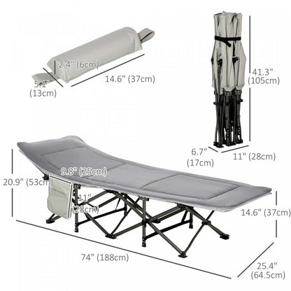 Lit de camping pliant Outsunny pour adultes avec matelas et oreiller gris clair