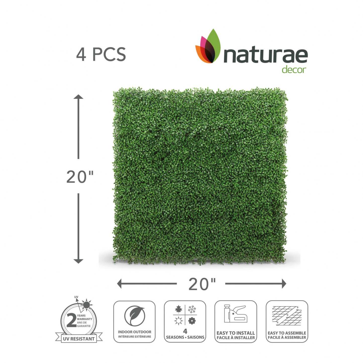 Buis Artificiel 20x 20 Panneau de Feuillage 4 Pièces | Panneau de feuillage 20 po x 20 po buis artificiel 4 pièces | D10HYCBY